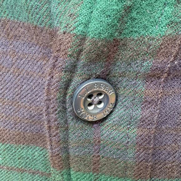 LL Bean Flannel Shirt Sz XL Green Black Plaid Lined Shacket Button Up Utility - Picture 5 of 8